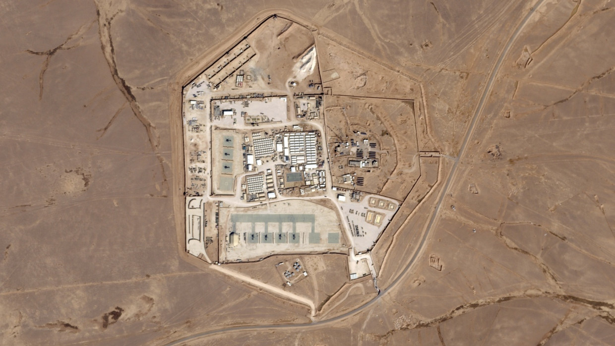 Dieses Foto vom 12. Oktober 2023 von Planet Labs PBC zeigt die als Tower 22 bekannte Militärbasis im Nordosten Jordaniens.