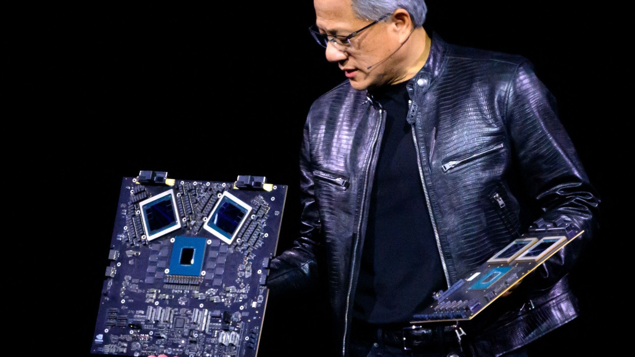 Nvidia-Vorstandschef Jensen Huang während der jüngsten KI-Konferenz des Konzerns.