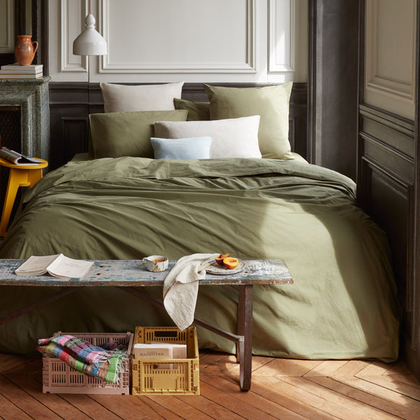 Housse de couette en percale de coton - Vert Camouflage