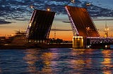 An open drawbridge to allow boats through