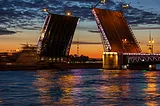 An open drawbridge to allow boats through