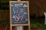 A welcome sign for a gender reveal party