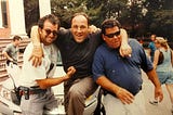 Photo of me with James Gandolfini and Joe Badalucco on location filming The Sopranos