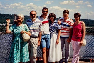 Family photo taken in front of the Mississippi River in Dubuque, Iowa, from July, 1991