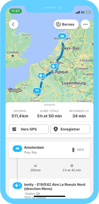 Votre compagnon de route préféré <span>pour trouver des bornes de recharge</span>