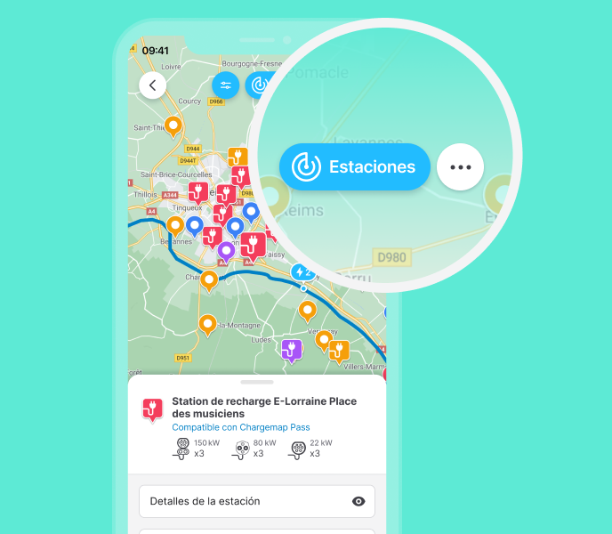 Consulte las estaciones de recarga <nobr>cercanas</nobr>