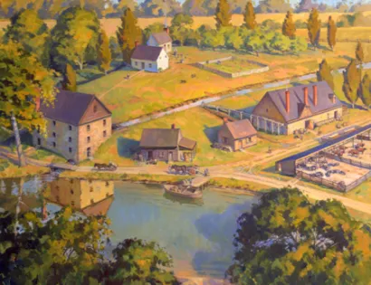 The distillery and gristmill as they would have appeared in 1799.