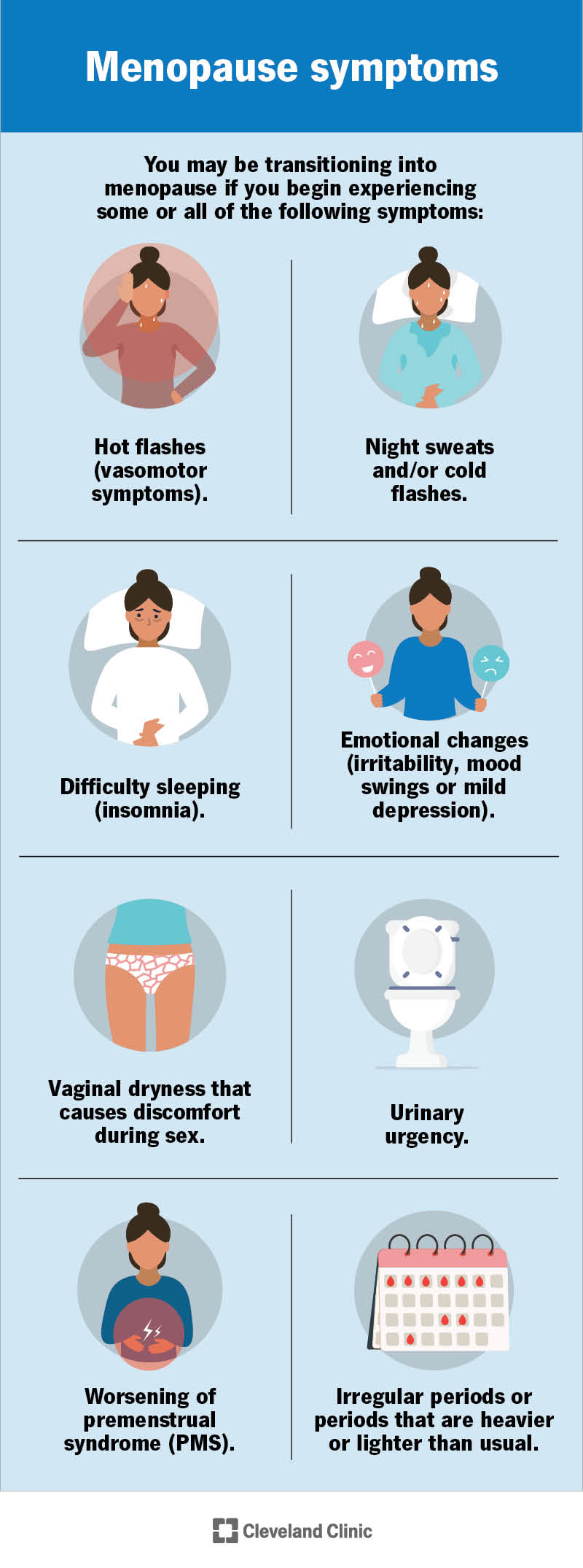 Various symptoms that tell a person they may be transitioning to menopause