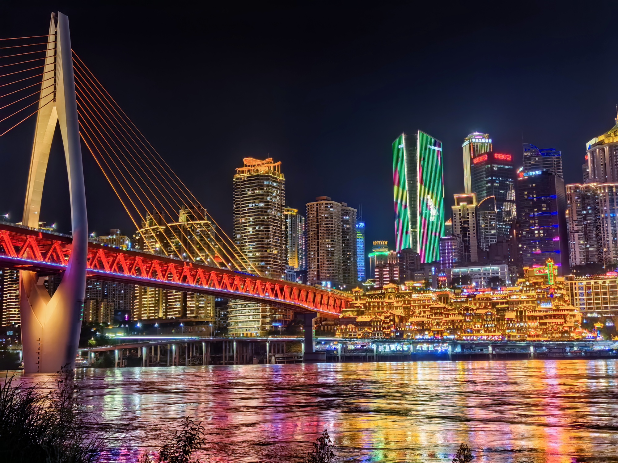 A night view of Jialing River is seen in Chongqing on July 11, 2024. /CGTN