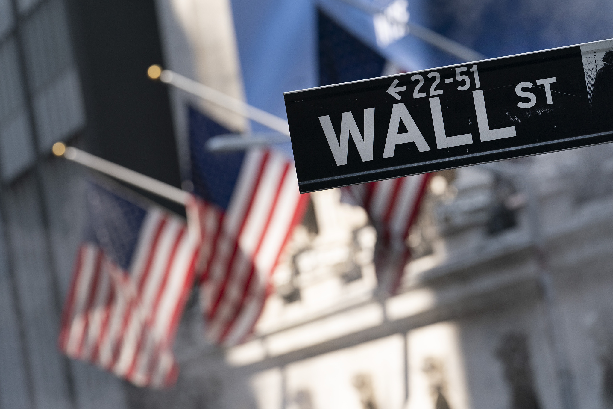 A sign for Wall Street hangs in front of the New York Stock Exchange on July 8, 2021. /CFP