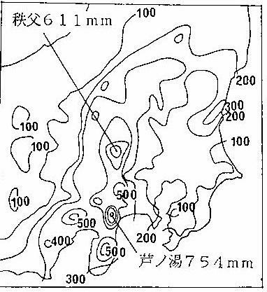 図2　昭和22年（1947年）のカスリン台風による総降水量