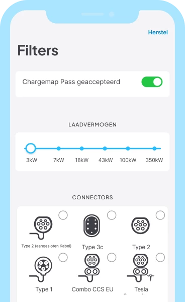 Dankzij een filter in uw app kunt u zien bij welke laadpalen u terecht kunt met de Chargemap Pass