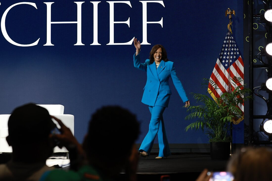 Vice President Harris walks onstage at the 2024 Essence Festival in New Orleans on July 6.