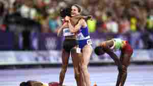 Athletes at the Paris Olympics performed amazing feats. Many also voiced wisdom, demonstrating compassion, and sharing moments of joy. Here Bahrain's Winfred Mutile Yavi (L) hugs France's Alice Finot after the women's 3000m steeplechase final at Stade de France on August 6, 2024.