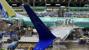 Boeing 737 MAX airplanes sit on the assembly line at the company's facility in Renton, Wash.