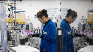 Xin Li, a research and development associate, works at Ascend Elements in Westborough, Mass., on June 13.