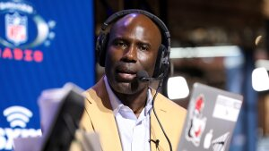 Former NFL player Terrell Davis said United Airlines banned him from future flights following an incident onboard earlier this month. Here, Davis delivers his speech during induction ceremonies at the Pro Football Hall of Fame on Saturday, Aug. 5, 2017, in Canton, Ohio.