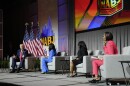 Republican presidential candidate former President Donald Trump, left, moderated by from left, ABC's Rachel Scott, Semafor's Nadia Goba and FOX News' Harris Faulkner, speaks at the National Association of Black Journalists, NABJ, convention, Wednesday, July 31, 2024, in Chicago. (AP Photo/Charles Rex Arbogast)