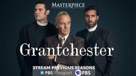 Grantchester PBS Passport promo image featuring the three male lead actors