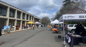 Vendors, shoppers and musicians at the Wooster Square Farmer’s Market in New Haven.