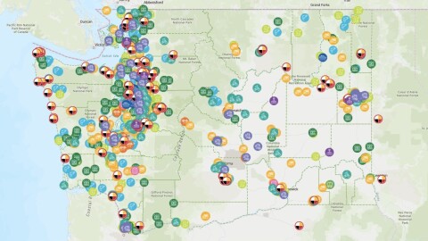 A screenshot of Clean and Prosperous Institute's interactive map of Washington's Climate Commitments.