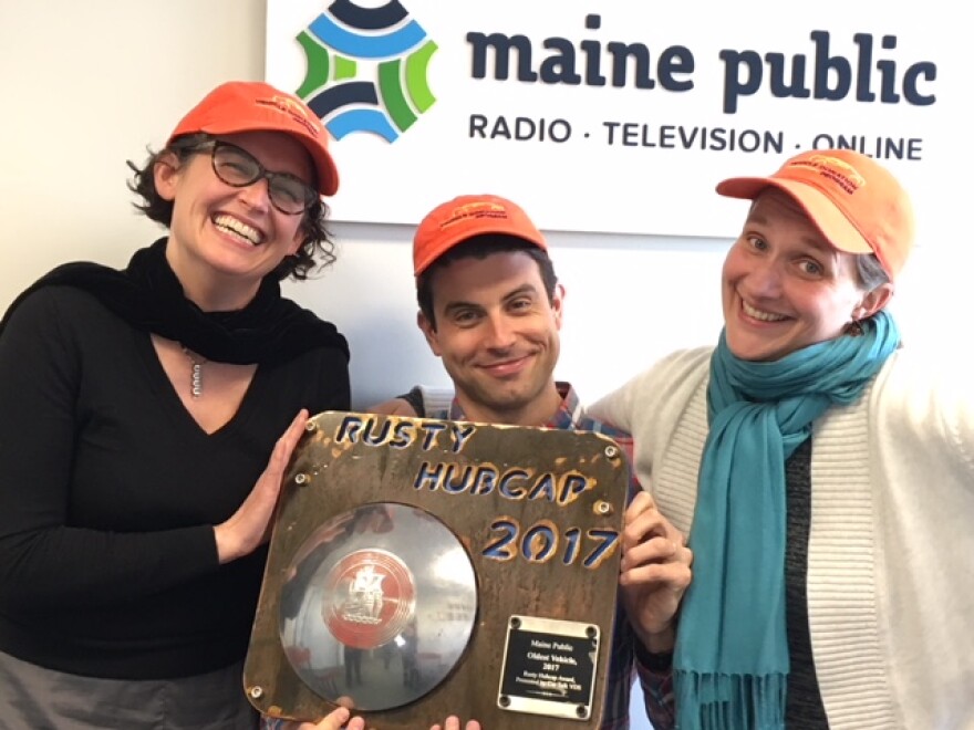 Maine Public Wins Rusty Hubcap Award! Each year, Car Talk Vehicle Donation Services honors top vehicle donation stations by awarding Rusty Hubcaps. Maine Public’s 2018 award is in the Oldest Vehicle category for a donated 1938 Nash. Susan Tran, Luke Merkel.