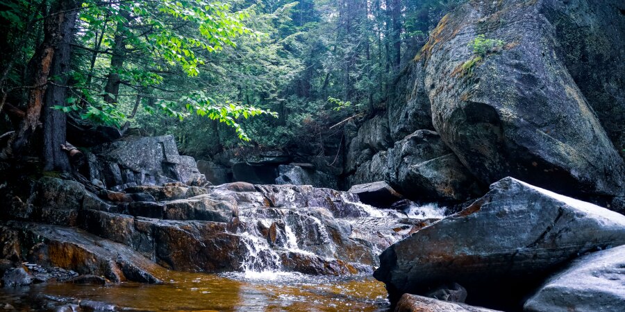 A waterfall on Cascade Stream Gorge Trail in Rangeley, Maine on June 19, 2024.