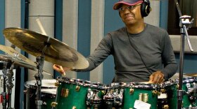 Drummer Jack DeJohnette in a studio session, 2012