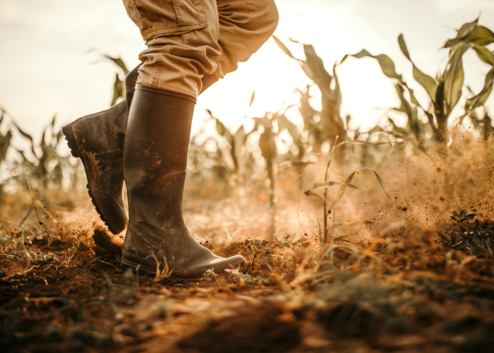 Feet in the middle of a corn plants