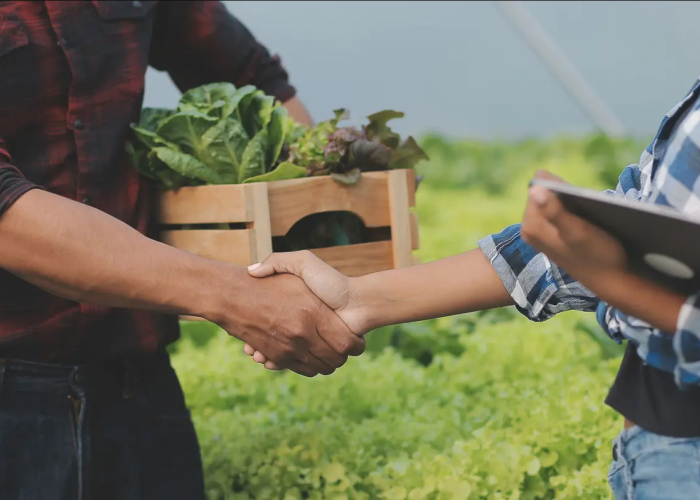 farmers shaking hands on the field