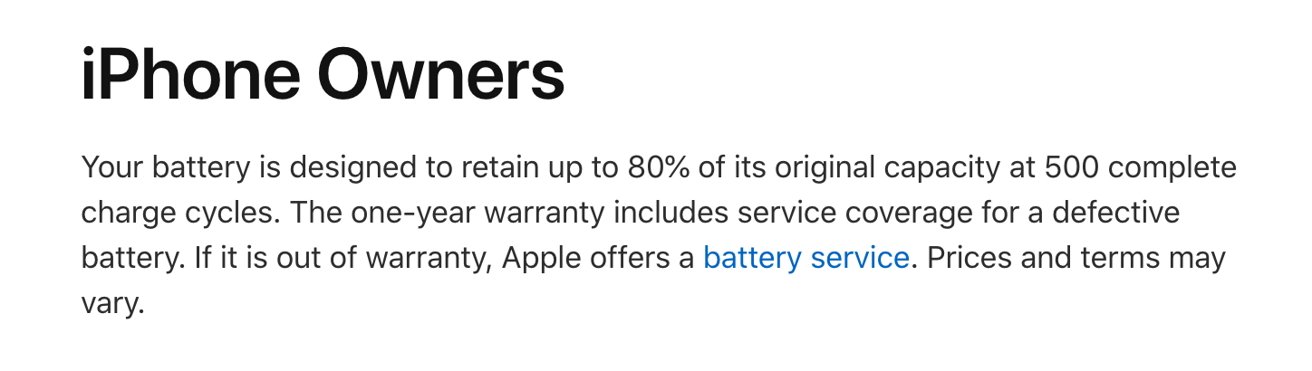 Apple's expectations are for an 80% battery capacity after 500 complete cycles