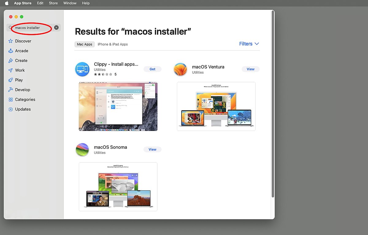 macOS installers in the App Store.