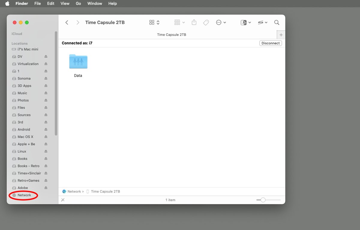 Time Capsule connection in Finder.
