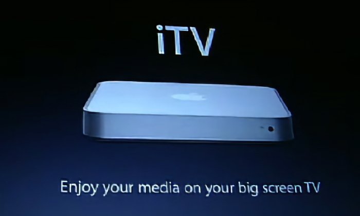 Apple TV box with the text iTV above it and Enjoy your media on your big screen TV below.