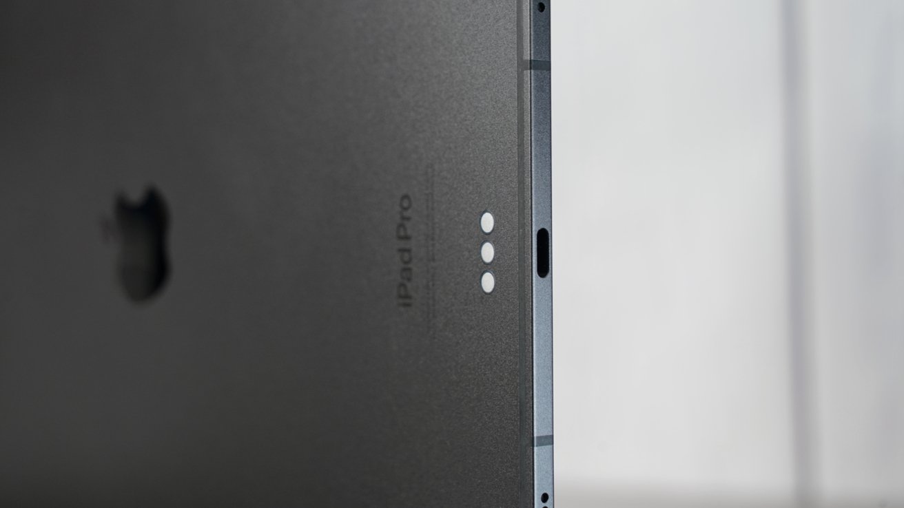 A close up shot of the Smart Connector in the back of iPad Pro