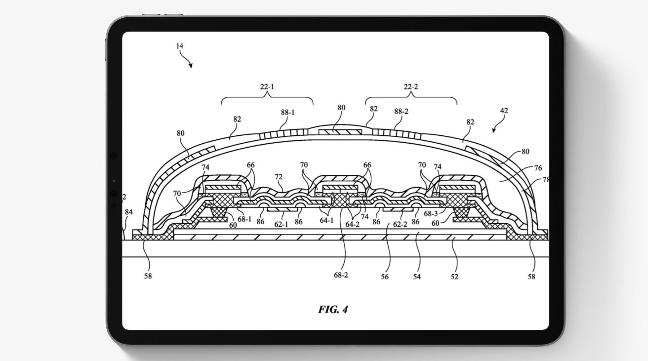 Cross-sectional technical diagram of a dome-shaped electronic device component with multiple labeled parts and layers, viewed on a tablet screen.