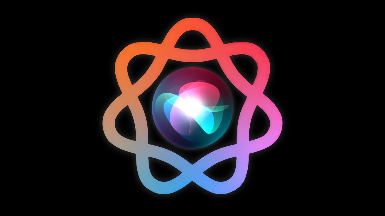 Colorful looped atom-like symbol with glowing, multicolored orb center on a black background.