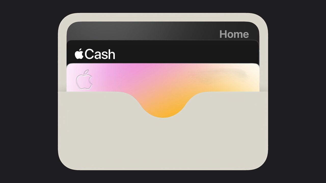 Digital wallet containing three cards labeled Cash, one with a gradient design of pink, yellow, and white, and another labeled Home.