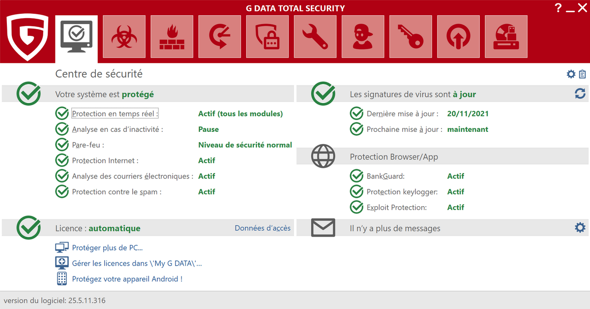 G DATA Total Security - Centre de sécurité