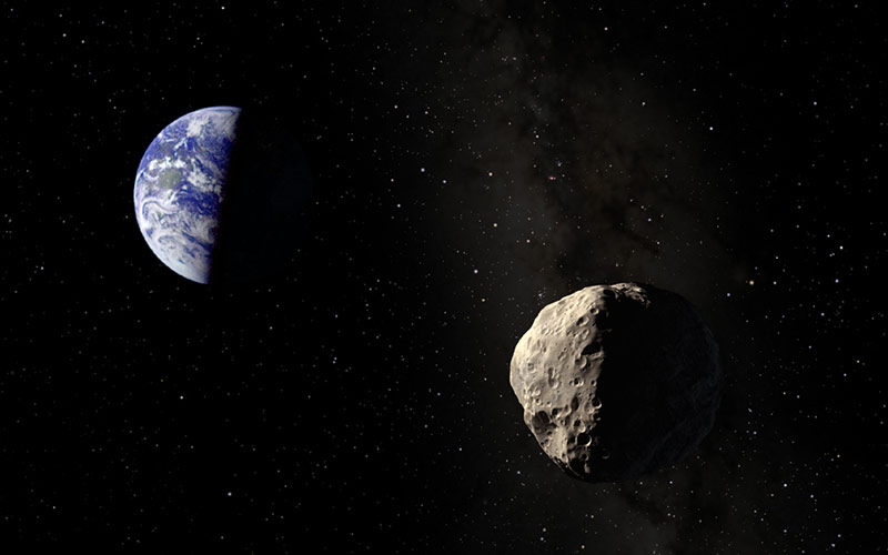 Earth and asteroid