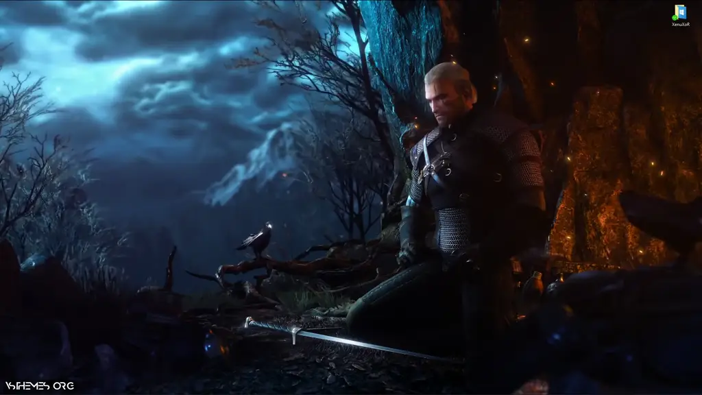 Video demonstration: Live wallpaper «Geralt at the Cave at night - The Witcher 3»