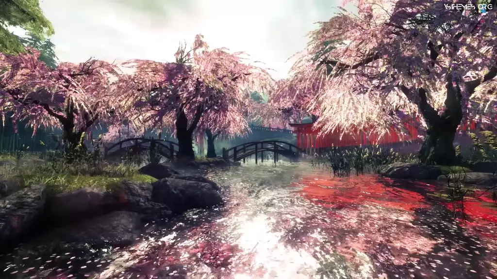 Video demonstration: Live wallpaper «Sakura and the stream - landscape of the game Shadow Warrior»