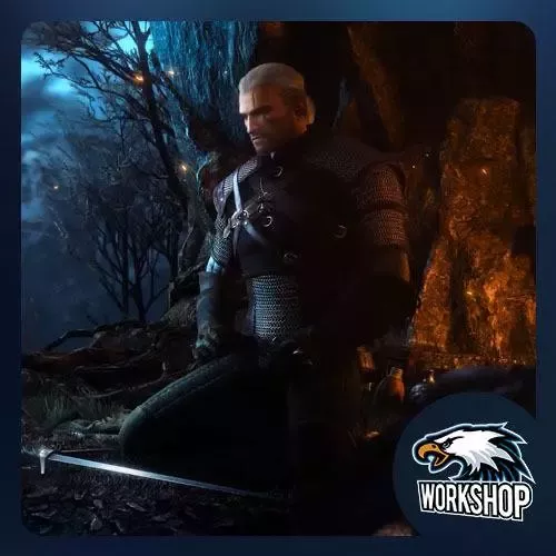 Live wallpaper Geralt at the Cave at night - The Witcher 3