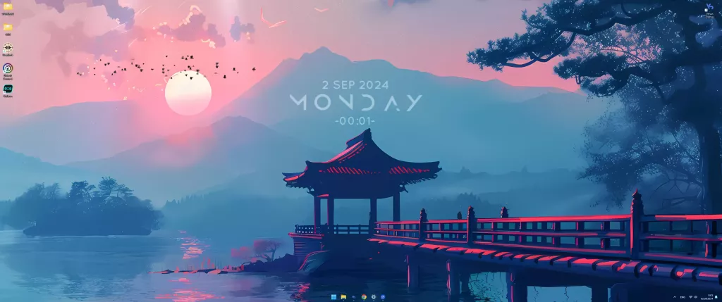 Live wallpaper Sunset on a Japanese lake