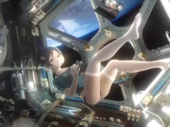 Anime girl in a spaceship, free flight