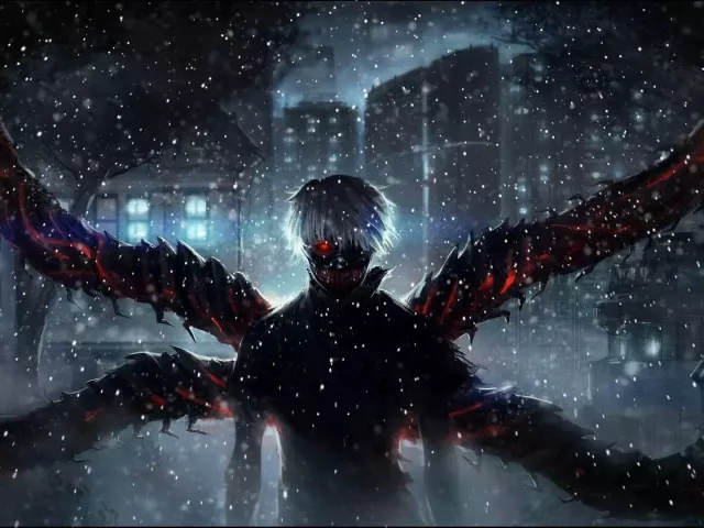 Live wallpaper «Bad weather, snow - a frame from the anime Tokyo Ghoul»