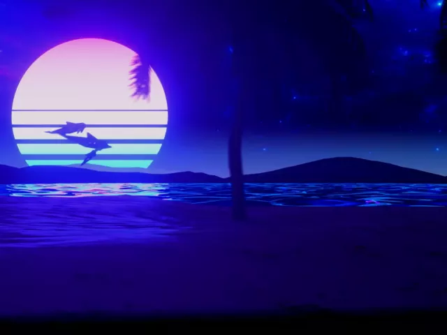 Live wallpaper «Retrowave - Space Beach»