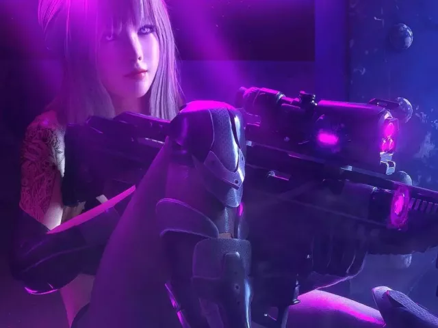 Live wallpaper «Sniper girl, purple light»