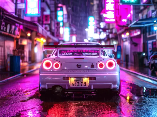 Живые обои «Nissan GTR R34 Japanese Neon»