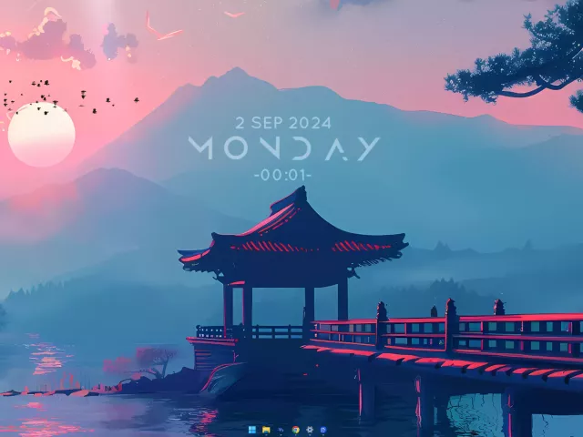 Live wallpaper «Sunset on a Japanese lake»